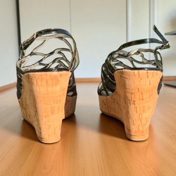 Rampage Black Patent Strappy Wedge Heels Size 8 - Picture 4 of 5